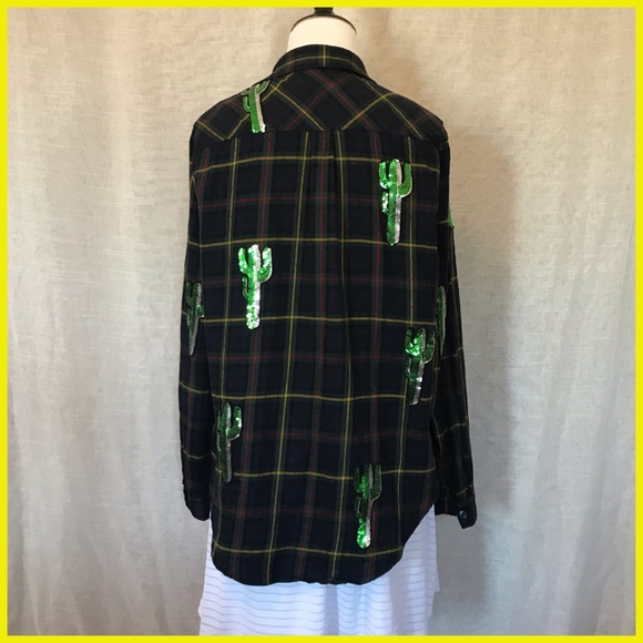 Kuccia Sequin Cactus Flannel - Picture 3 of 5